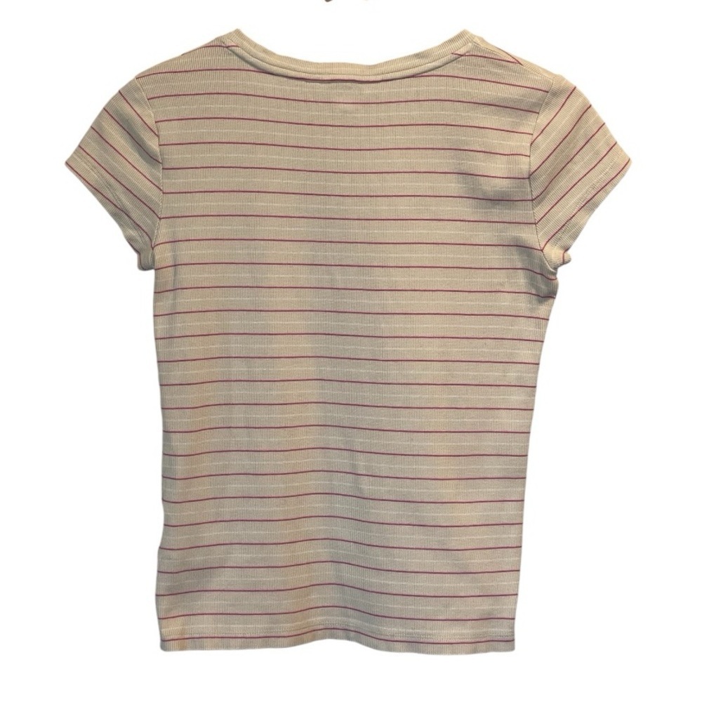 Club Monaco Striped Tee, Tan/White/Pink, Ribbed, Cap Sleeve, Crew Neck, M - Picture 3 of 12